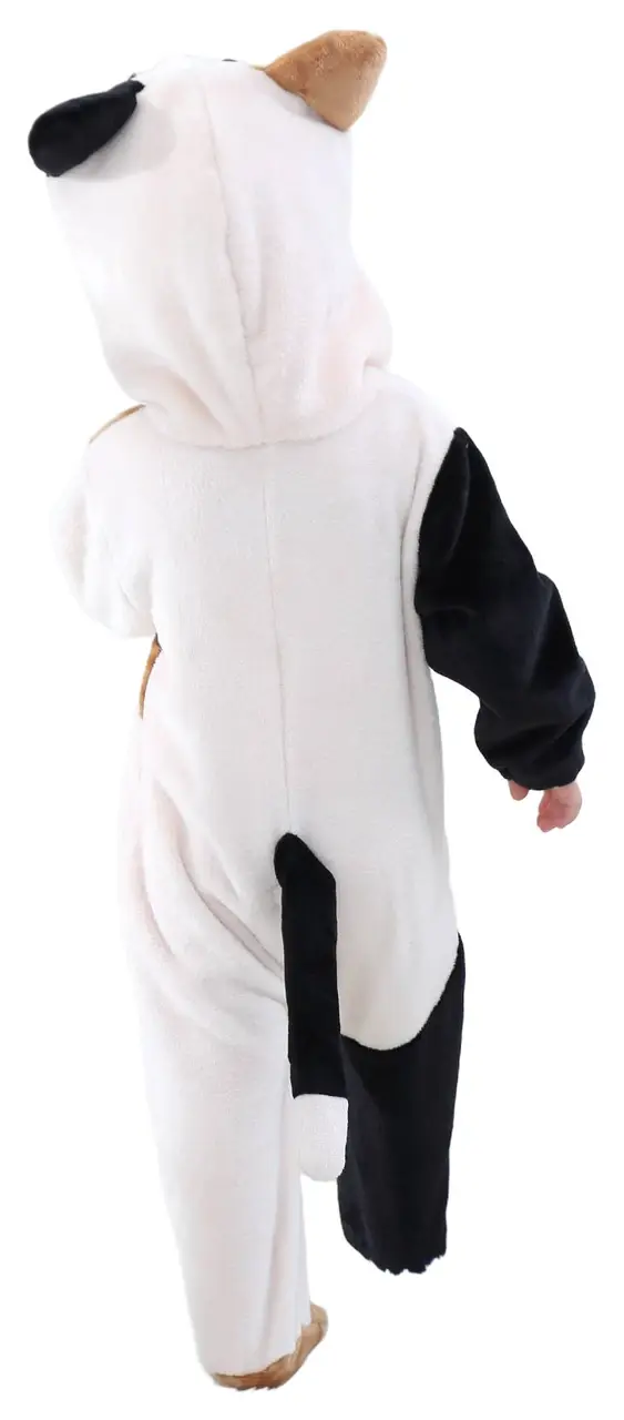 Et blødt og nuttet beige kattekostume til børn, udformet som en behagelig heldragt i flannel. Dragten har en fin hætte med små ører og et sødt katteansigt, hvilket gør den perfekt til fastelavn, udklædningsfester eller sjov leg derhjemme.