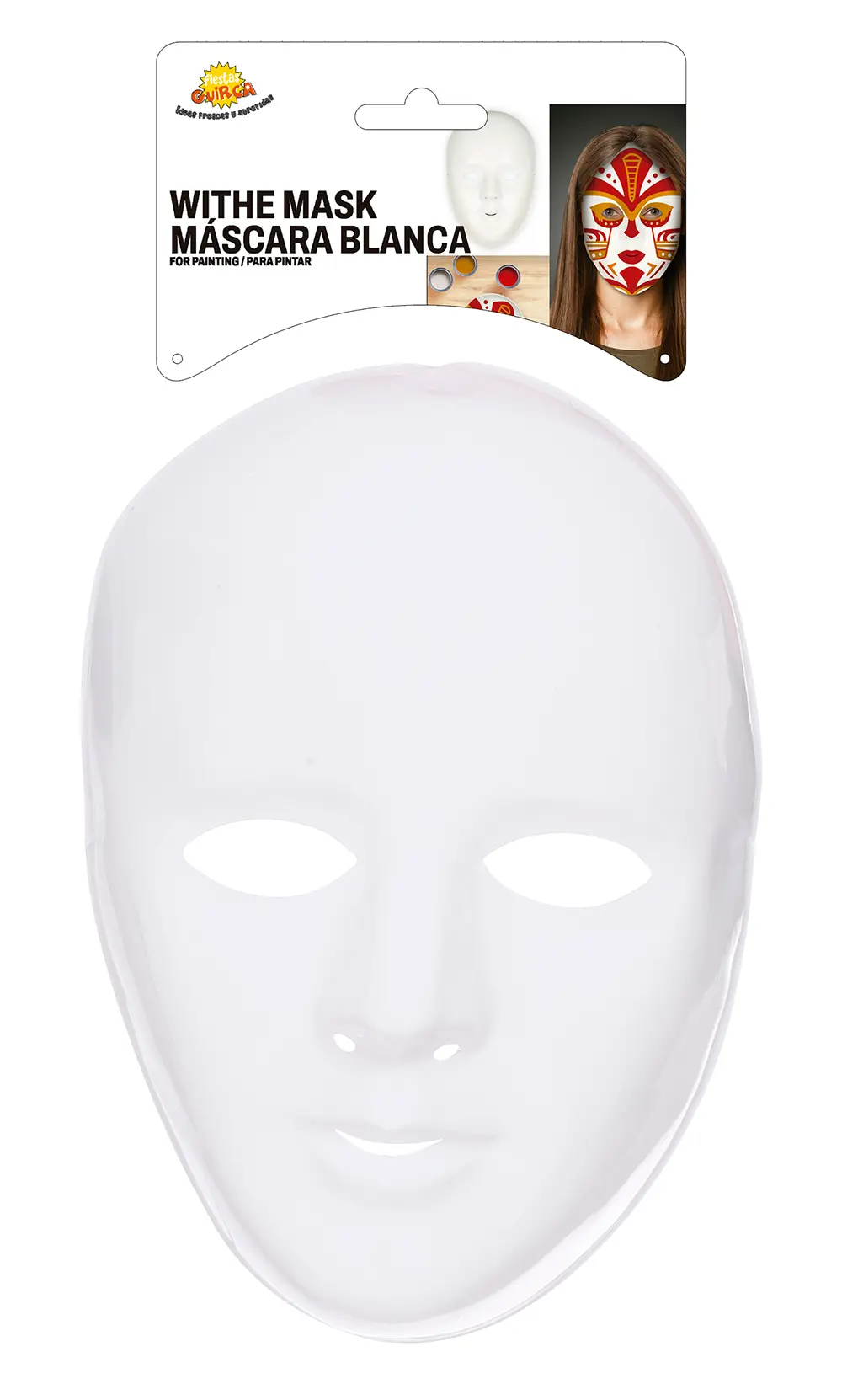 Hvid maske, PVC, ca. 21,4 cm