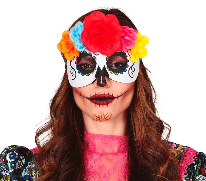 Maske "La Catrina" med blomster