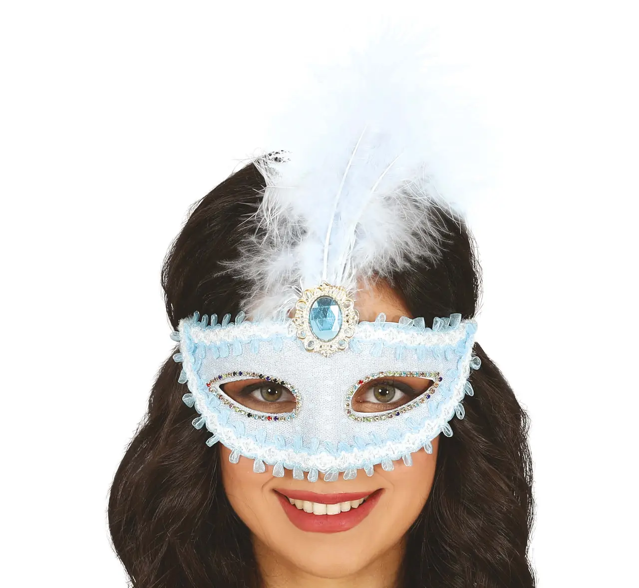 Blå maske med fjer