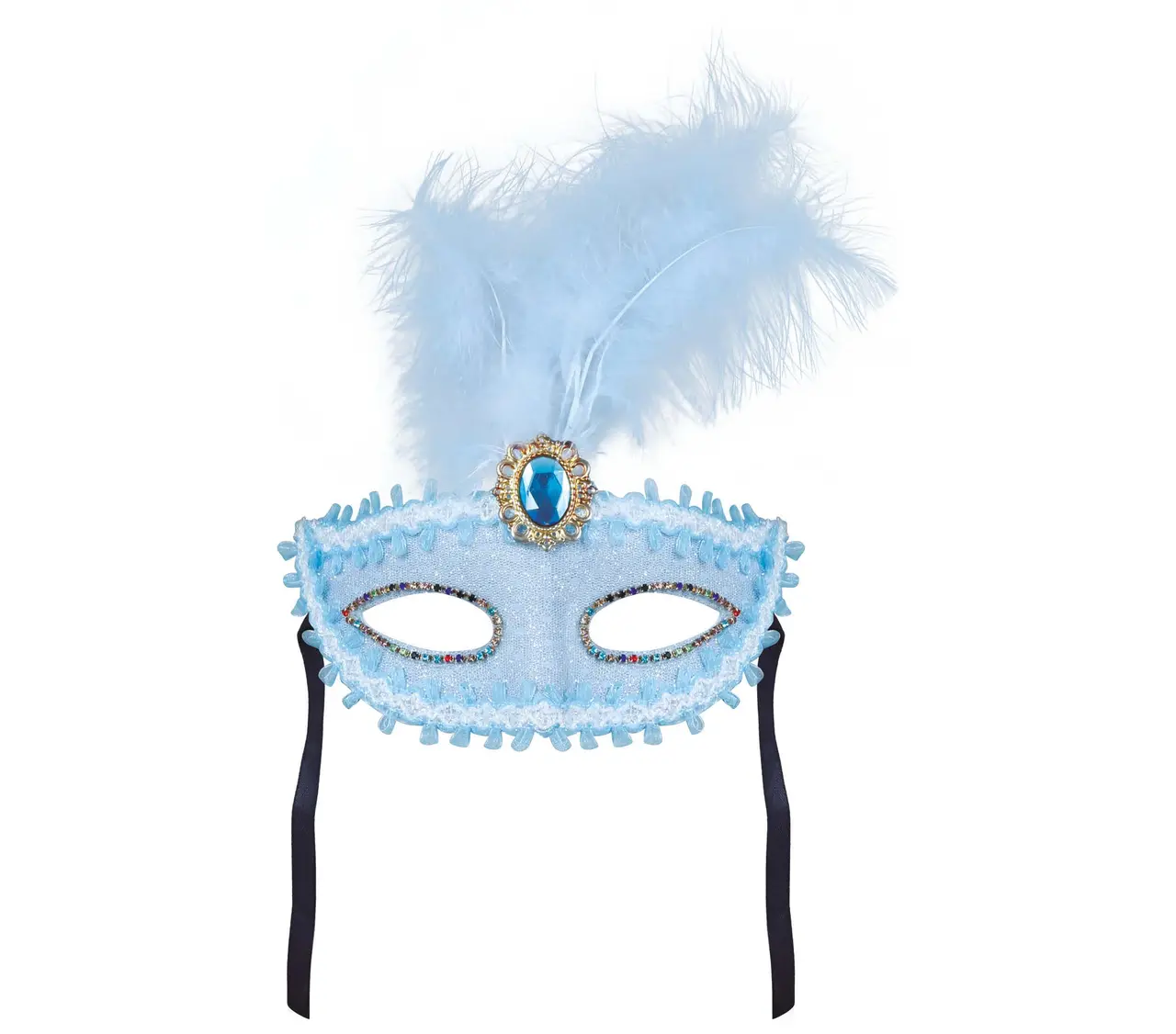 Blå maske med fjer