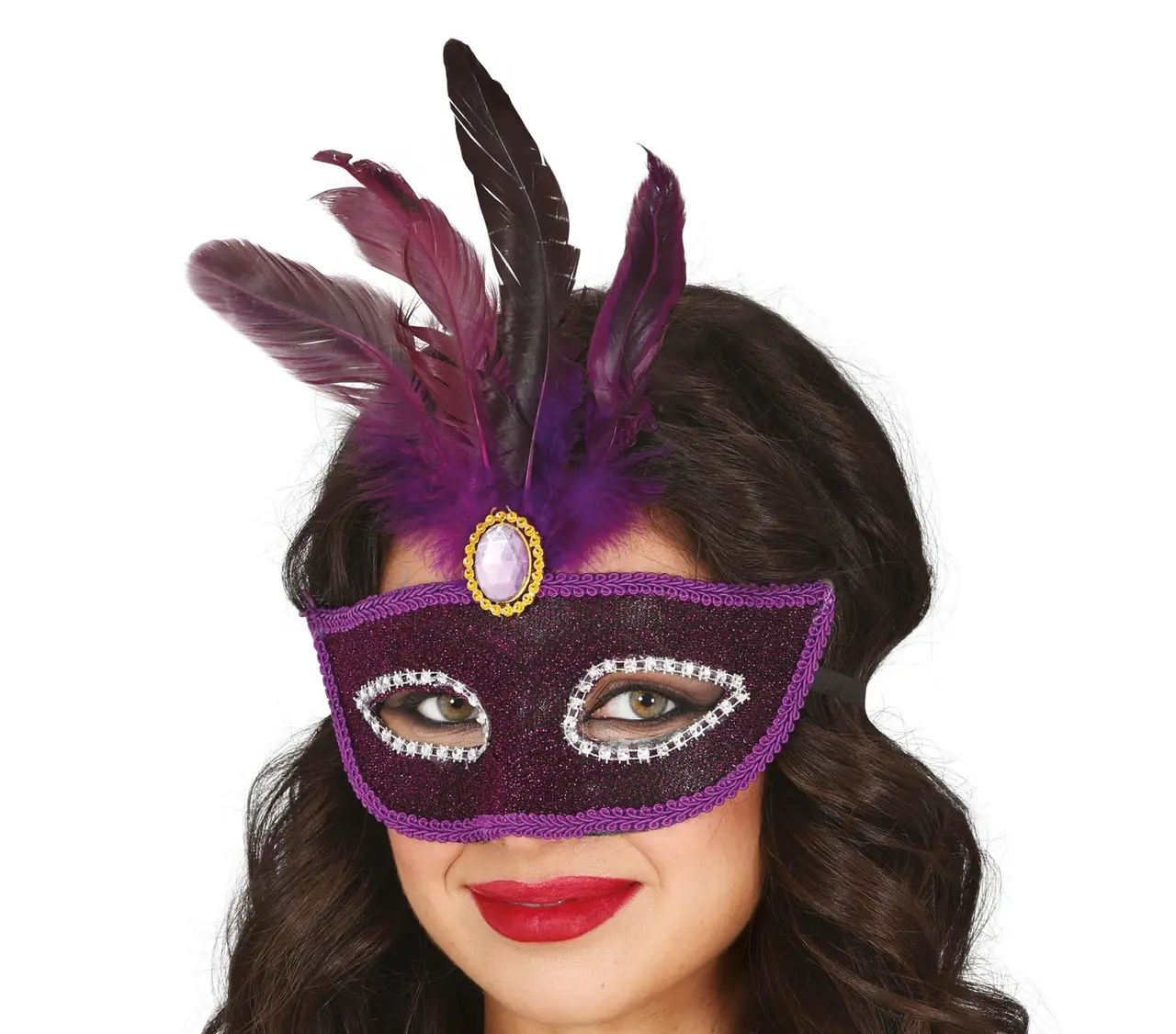 Lilla maske med lilla fjer