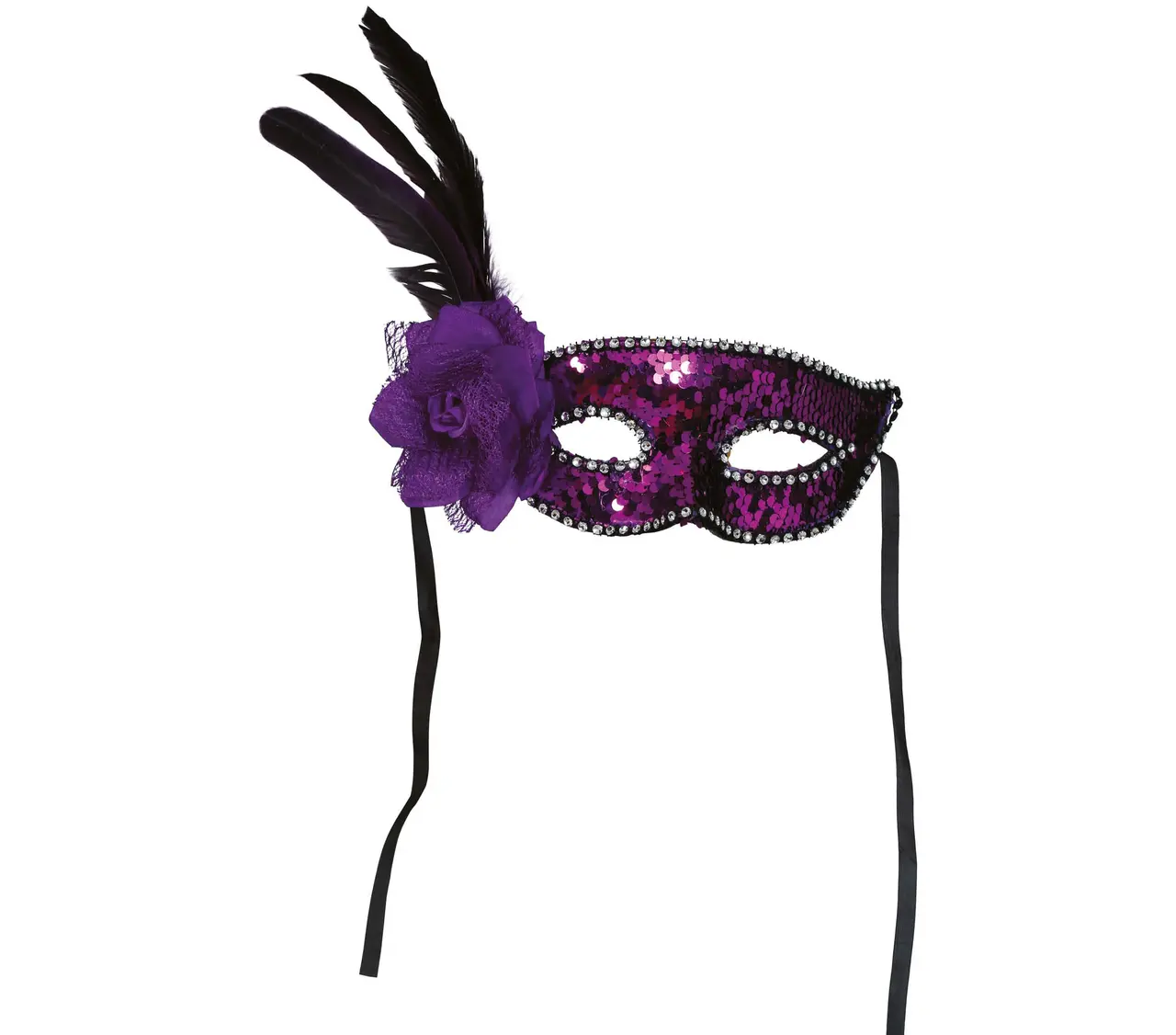Lilla pailletbesat maske med fjer