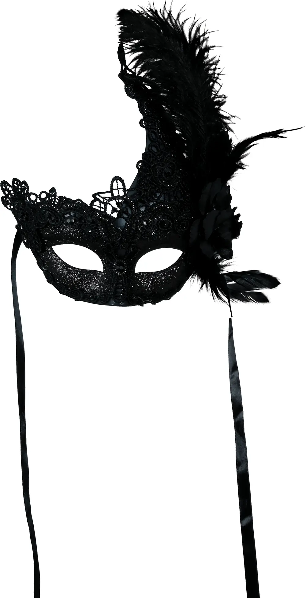 Sort maske med fjer, sort