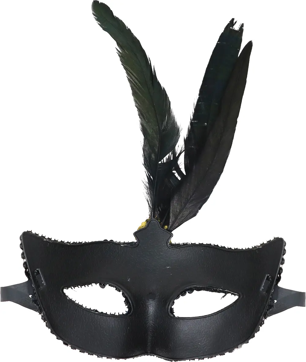 Maske med fjer og pailletter, sort