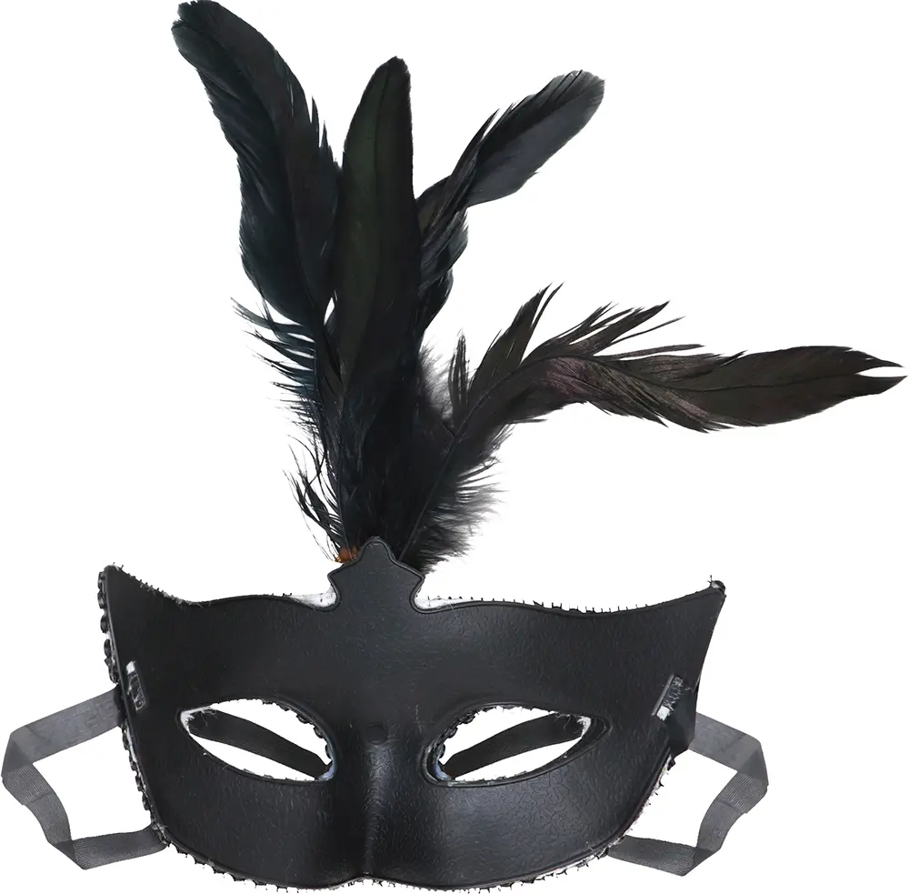 Maske med fjer og pailletter, sølv
