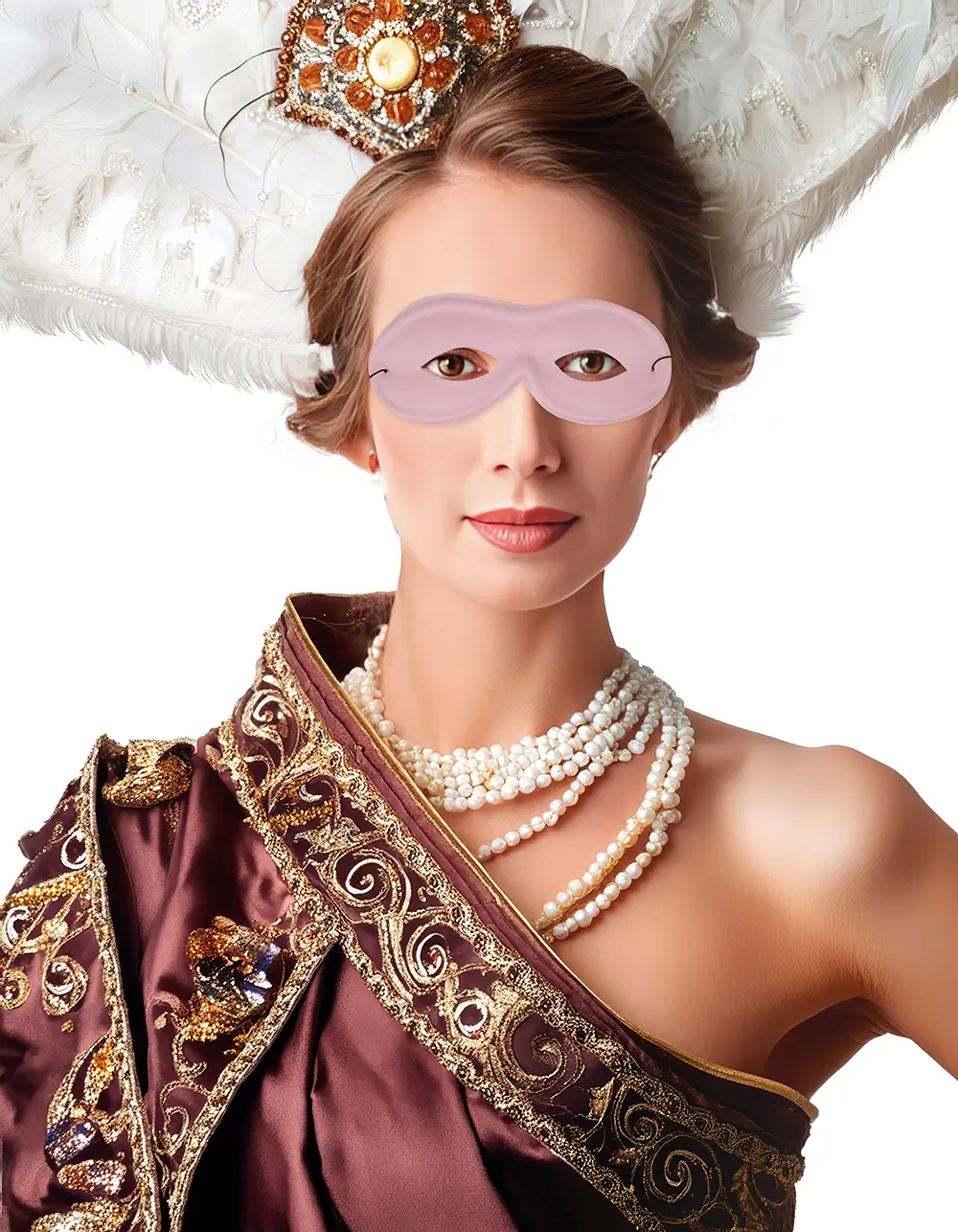 Pierrot-maske i silke, lyserød, "Extra"