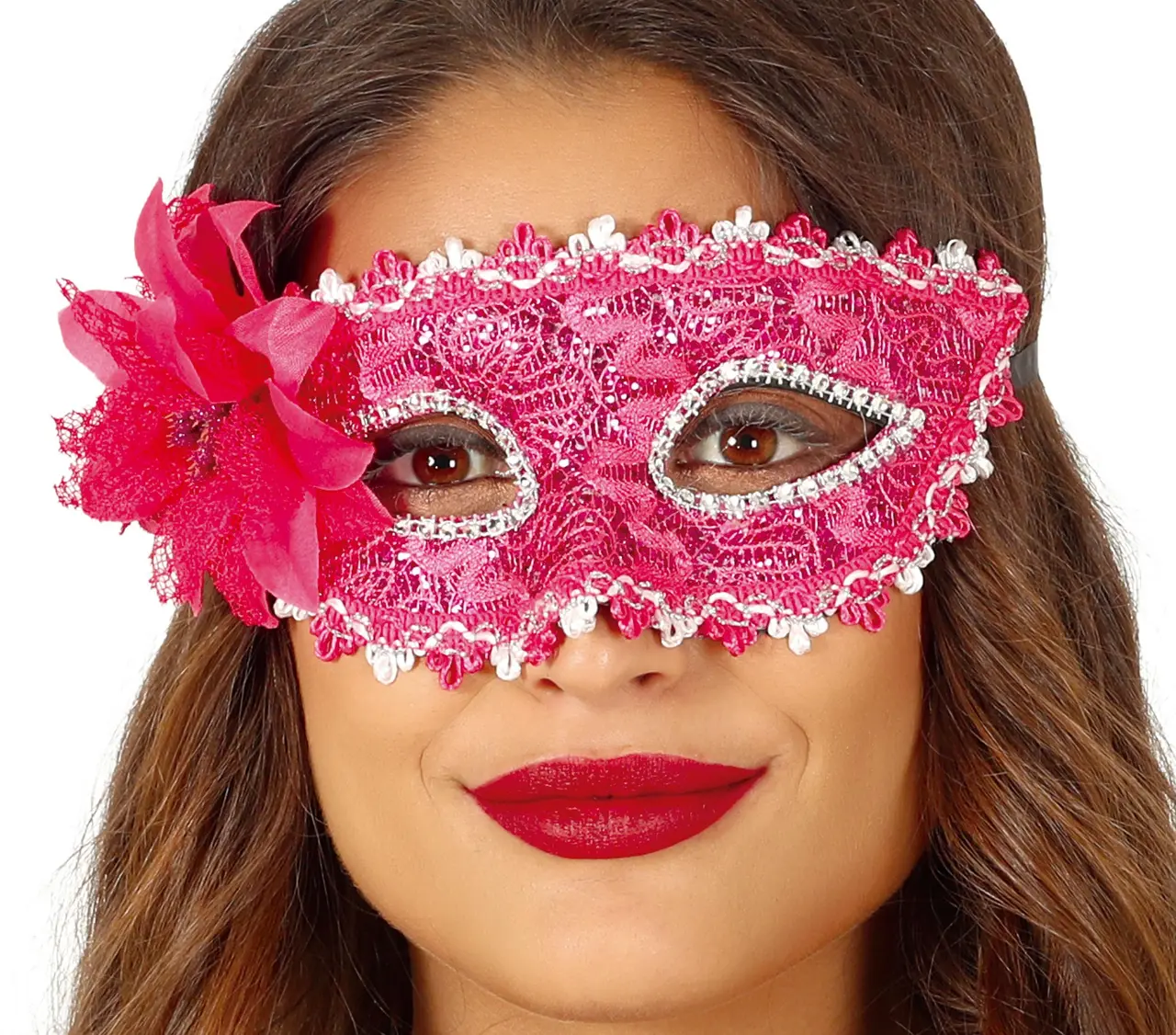 Fuchsiafarvet maske med blomster