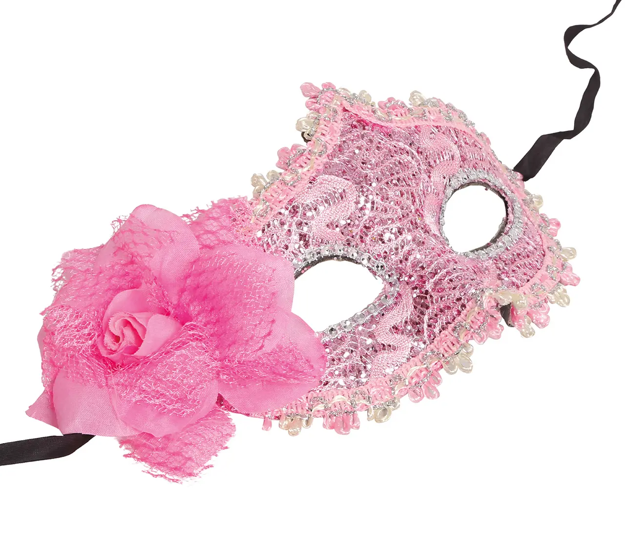 Lyserød maske med blomster