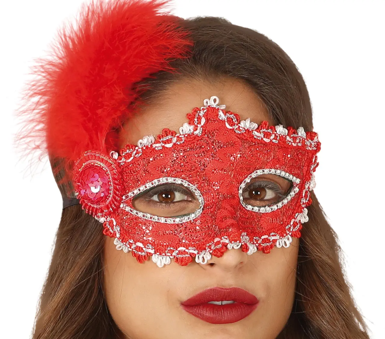 Rød maske med fjer