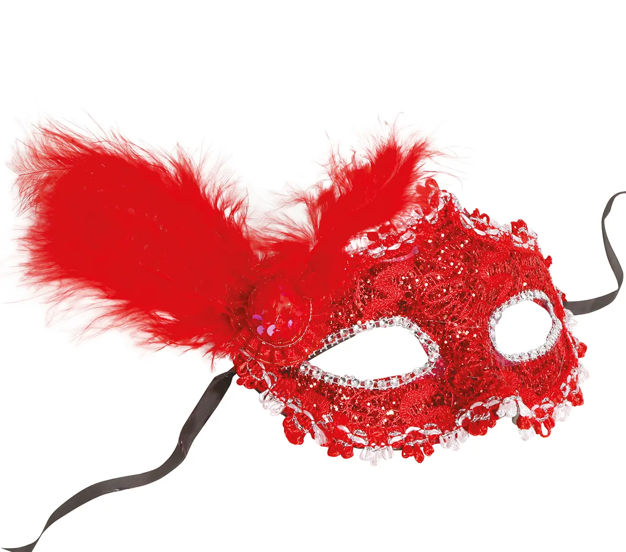 Rød maske med fjer