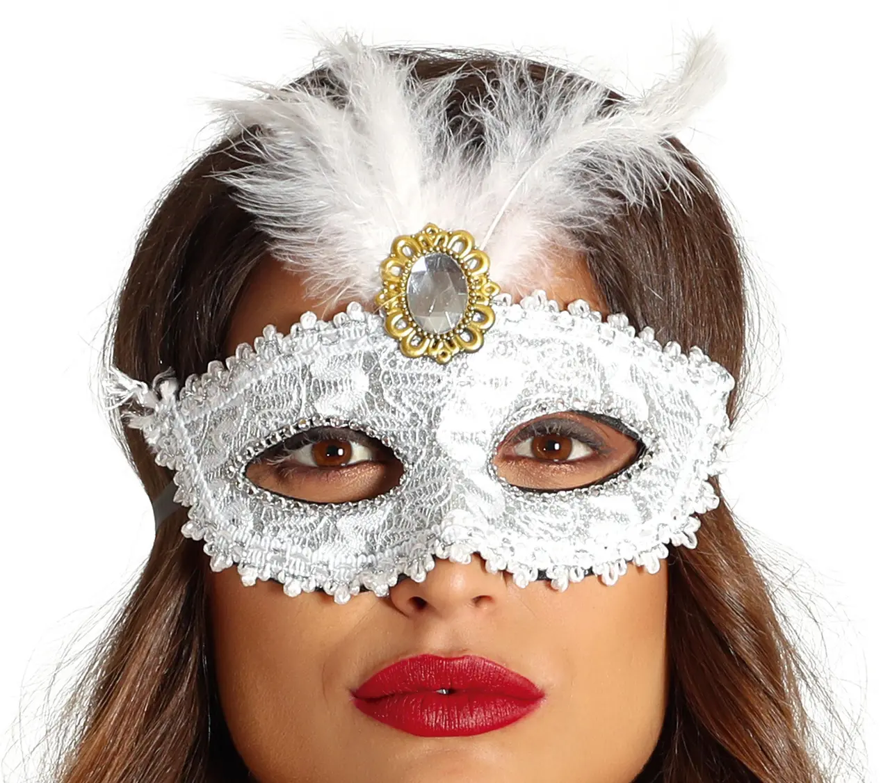 Hvid maske med fjer