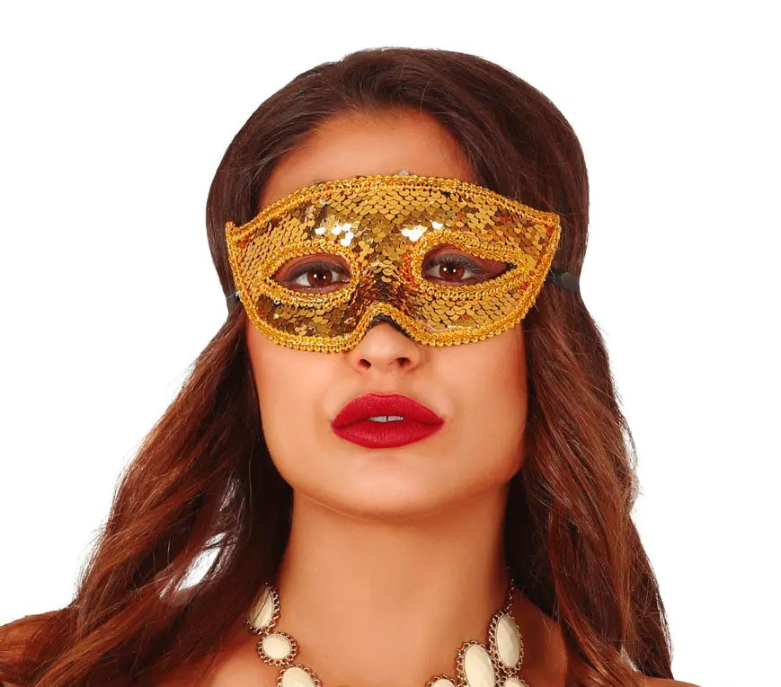 Maske med guldpailletter