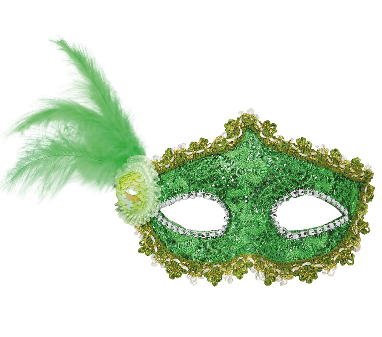 Grøn maske med fjer