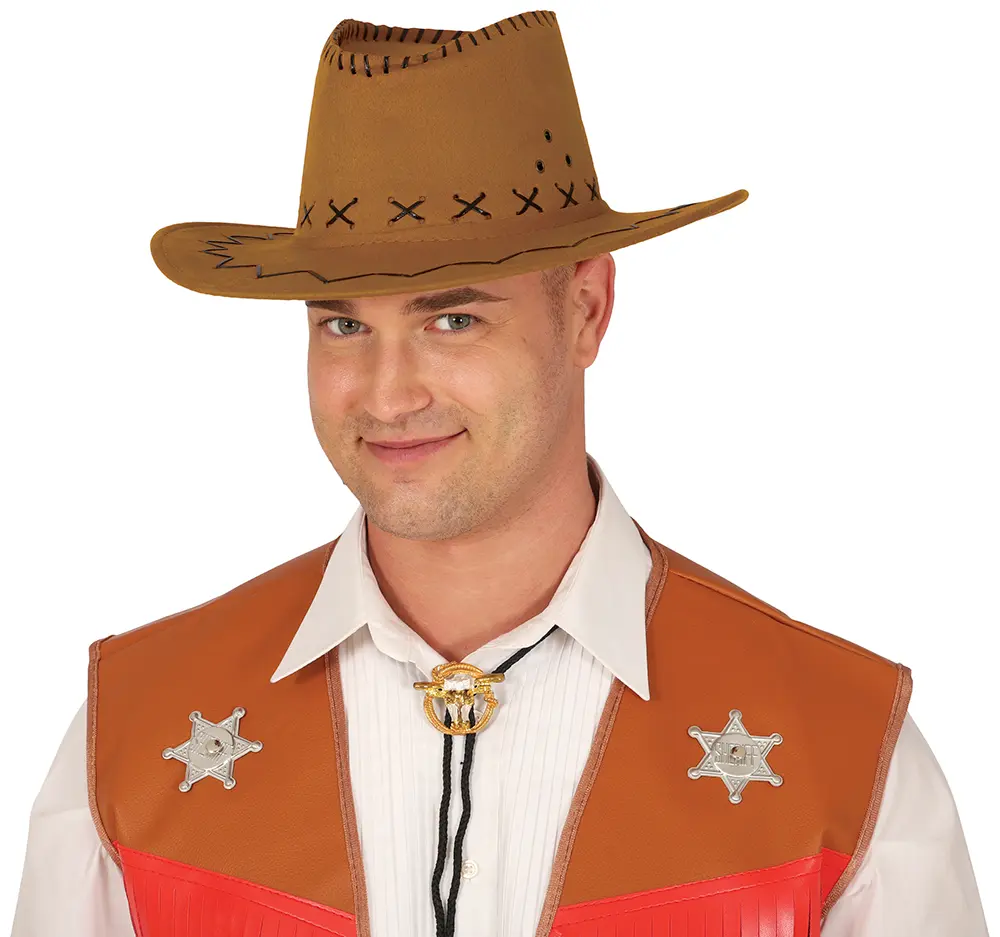 Brun cowboyhat i kunstlæder, ca. 36,8 cm