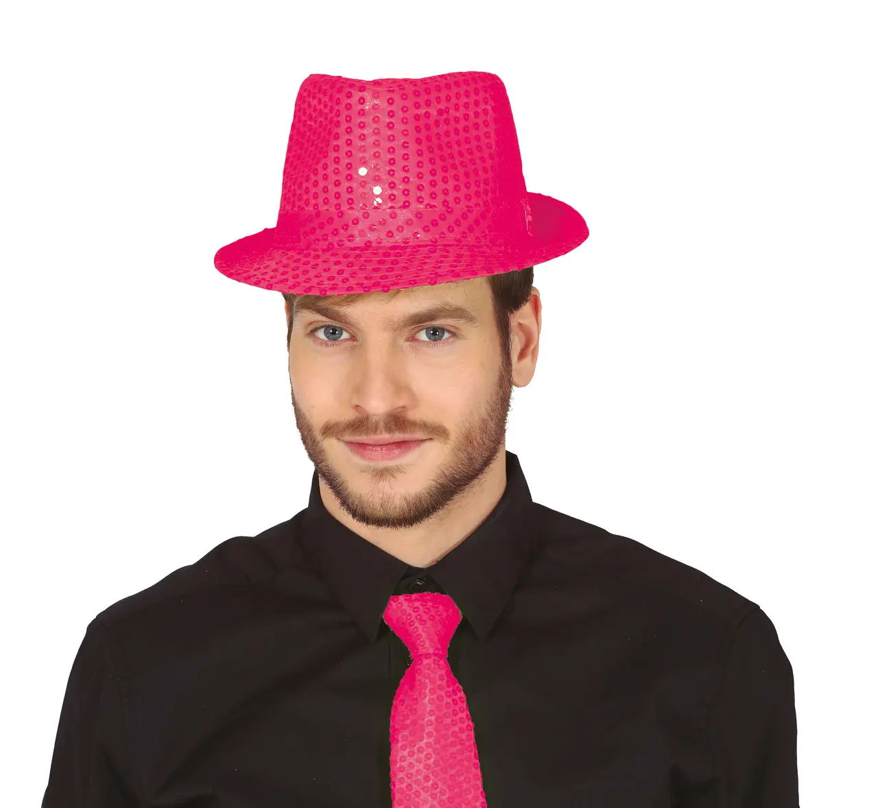 Neonpink gangsterhat med pailletter