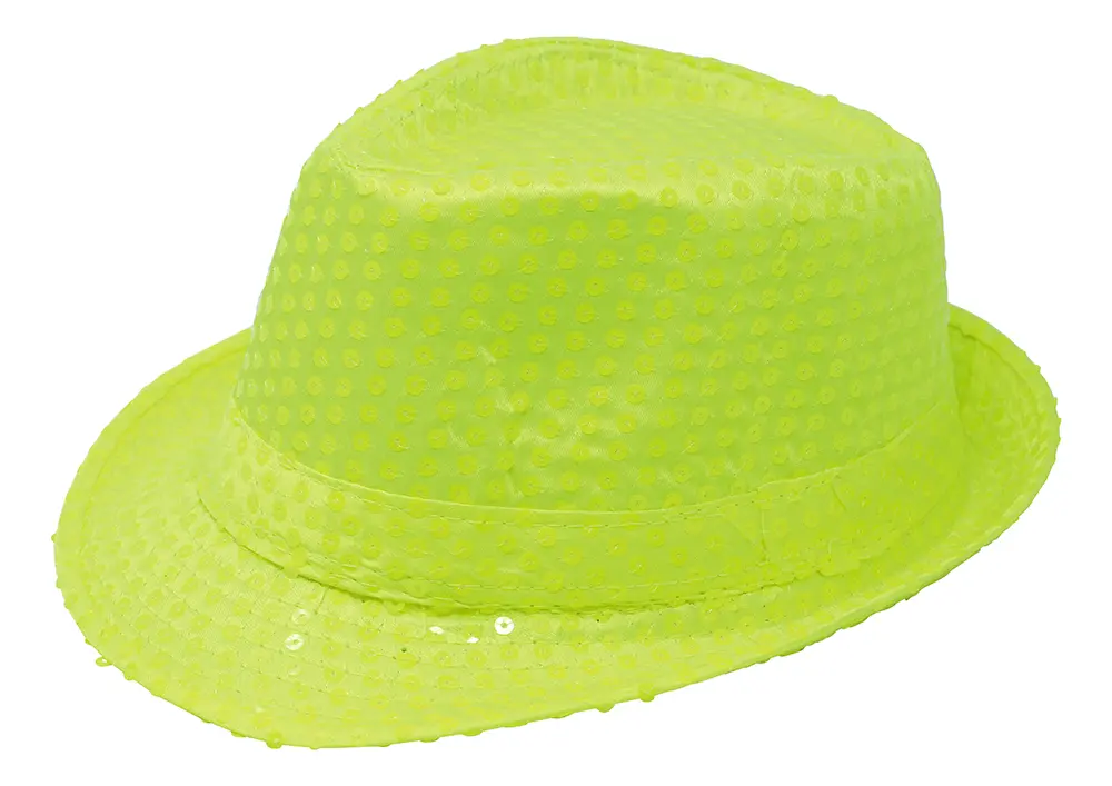 Neongul gangsterhat med pailletter