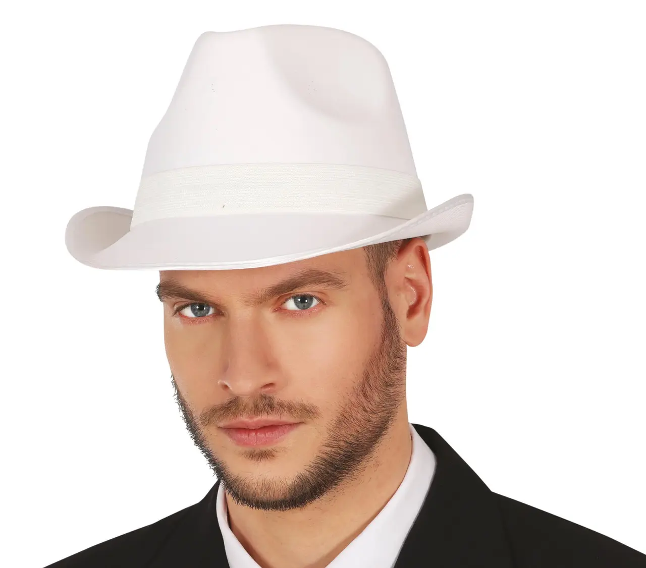 Hvid gangsterhat, ca. 28,6 cm