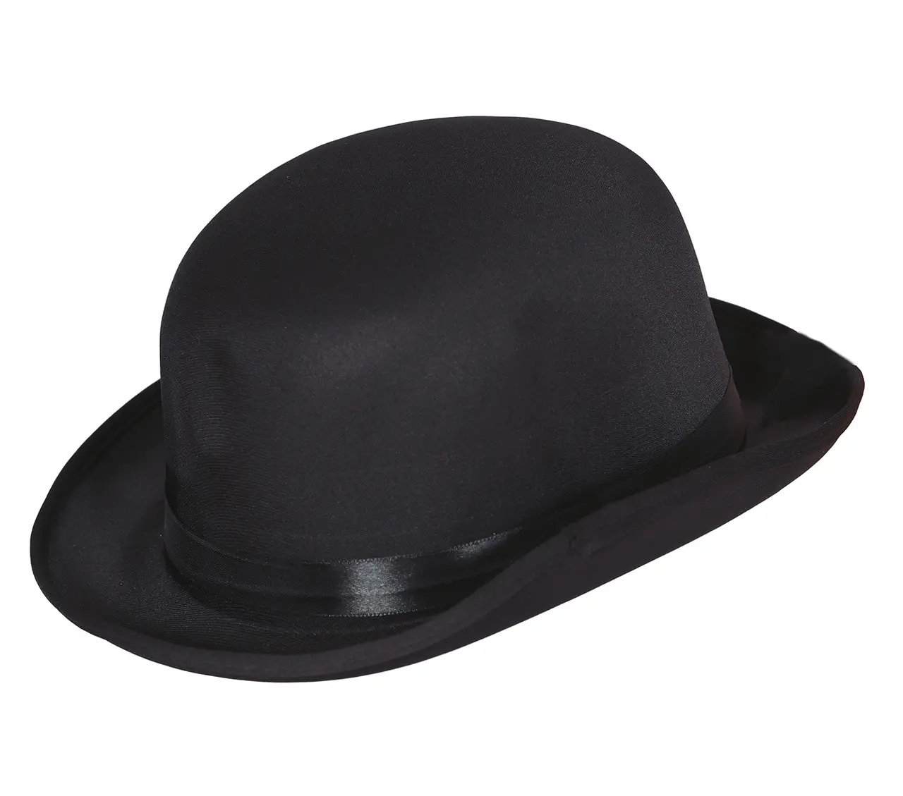 Sort bowlerhat i satin, høj kvalitet, til voksne