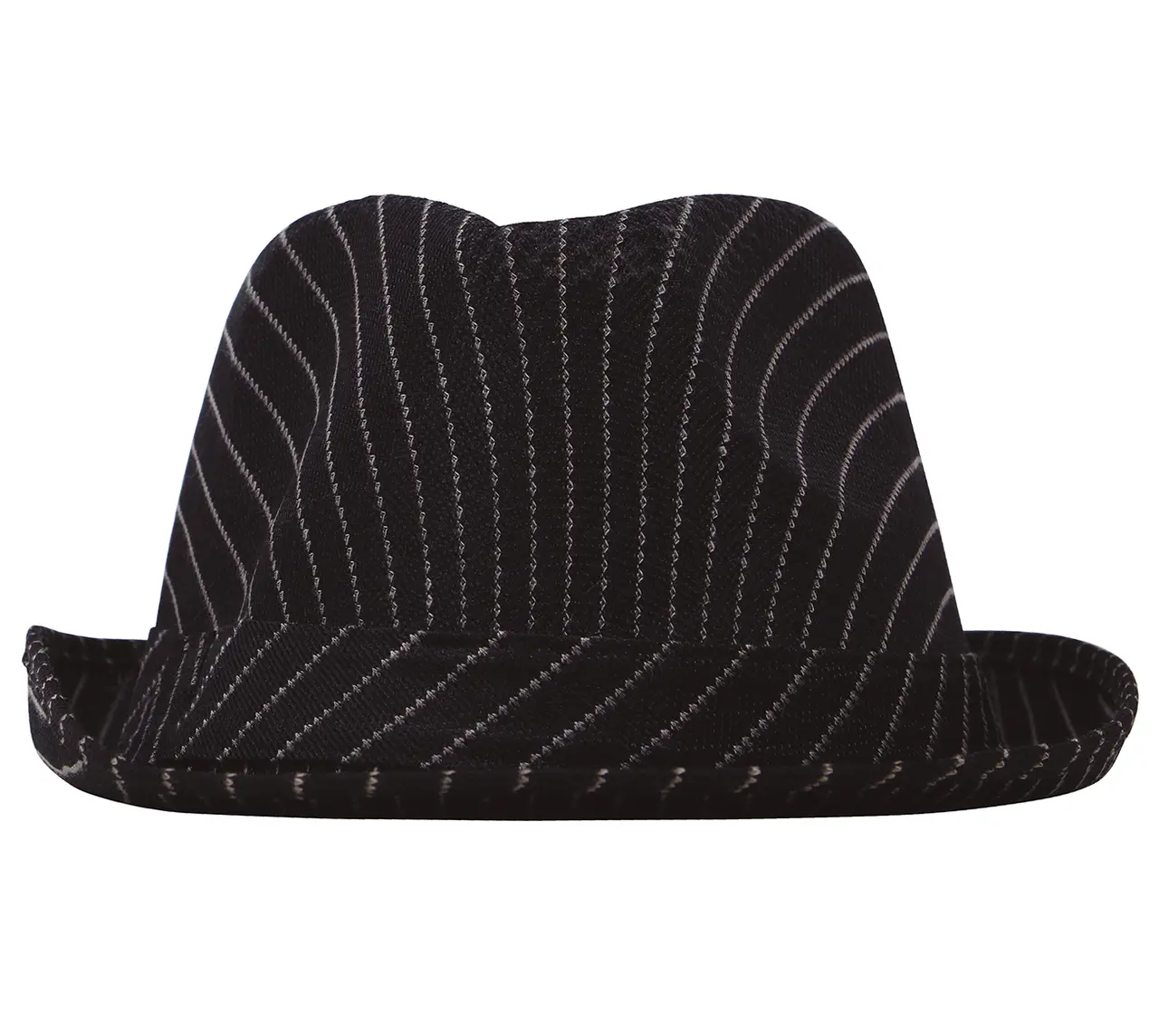 Sort stribet gangsterhat, ca. 27,8 cm