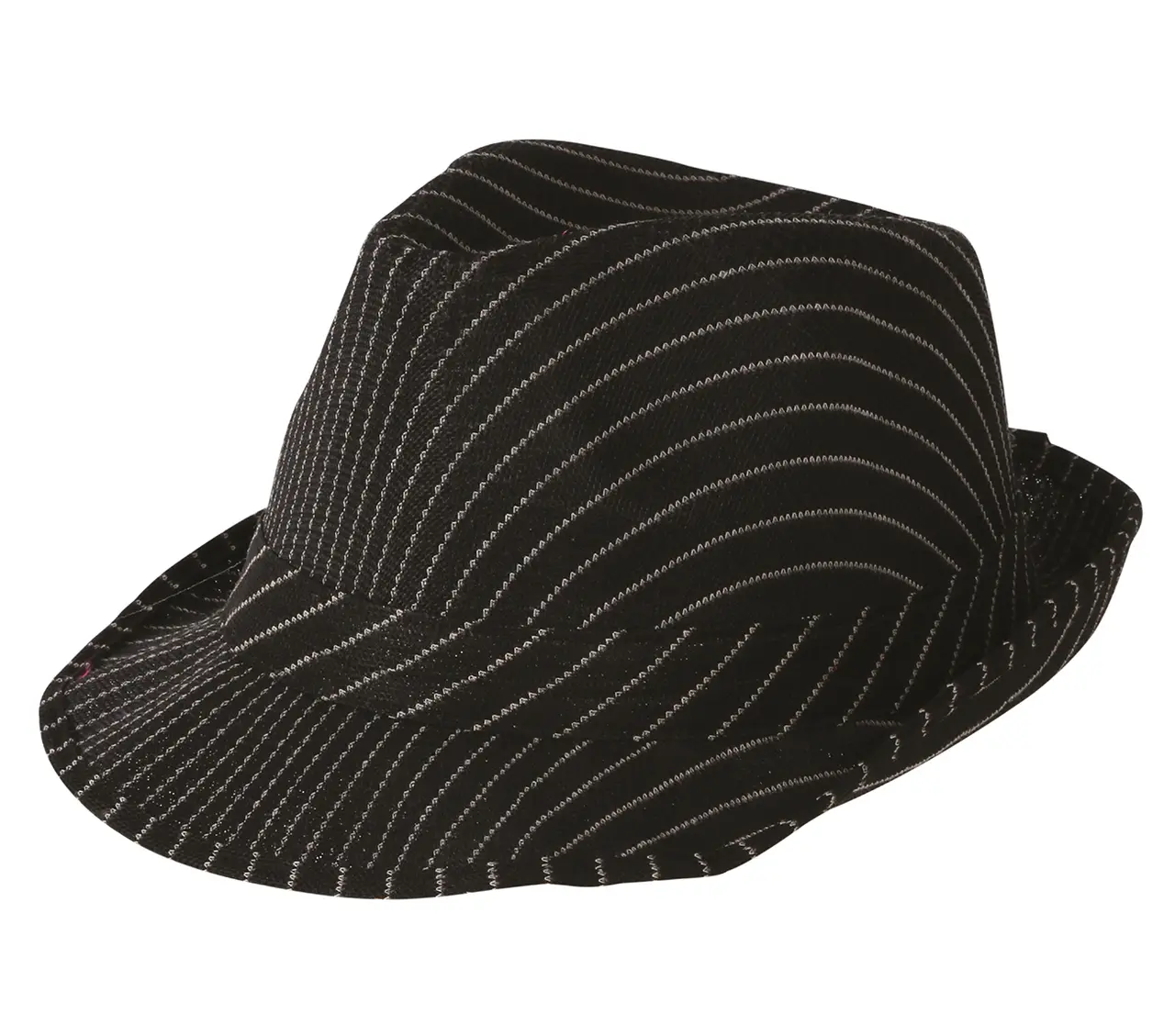 Sort stribet gangsterhat, ca. 27,8 cm
