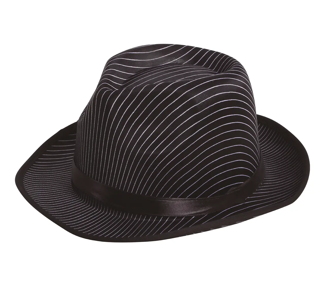 Sort stribet gangsterhat, ca. 31,3 cm