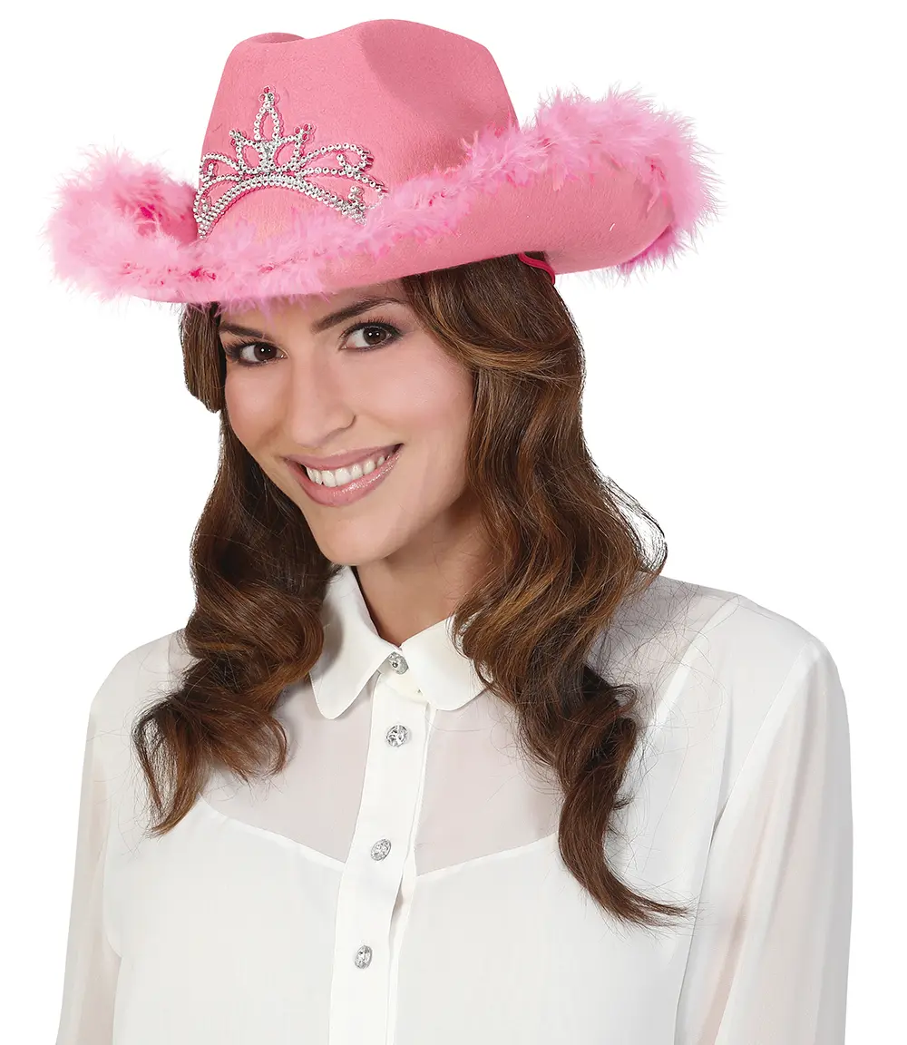 Lyserød cowboyhat med hattebånd