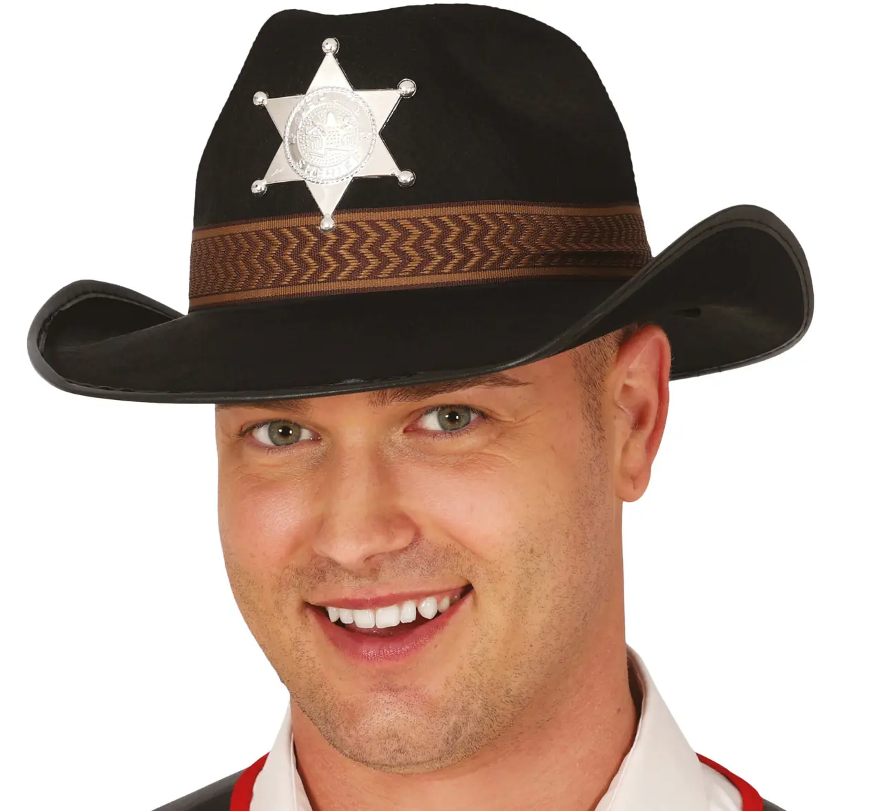 Sort sheriffhat i filt, ca. 35,6 cm