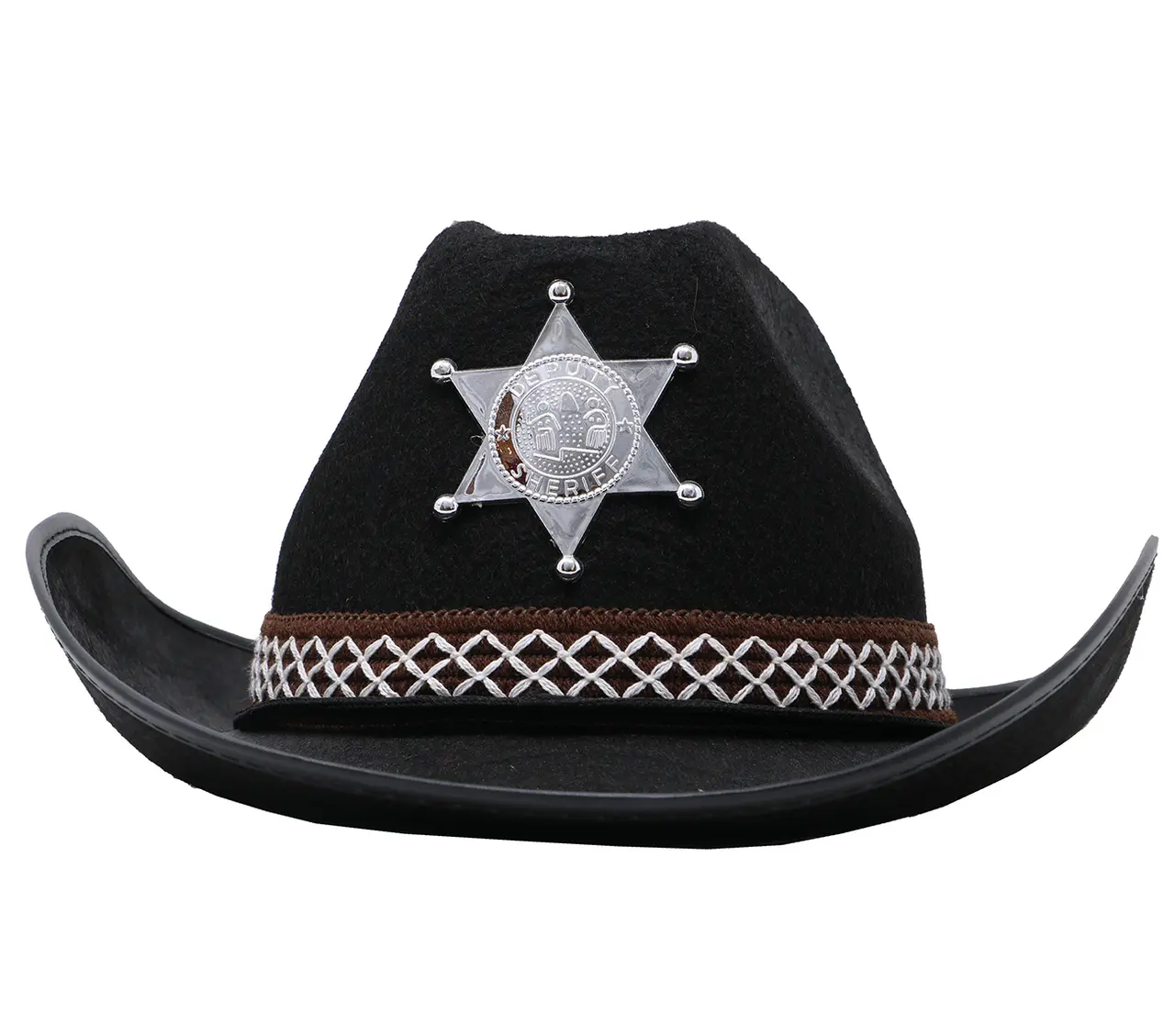 Sort sheriffhat i filt, ca. 35,6 cm