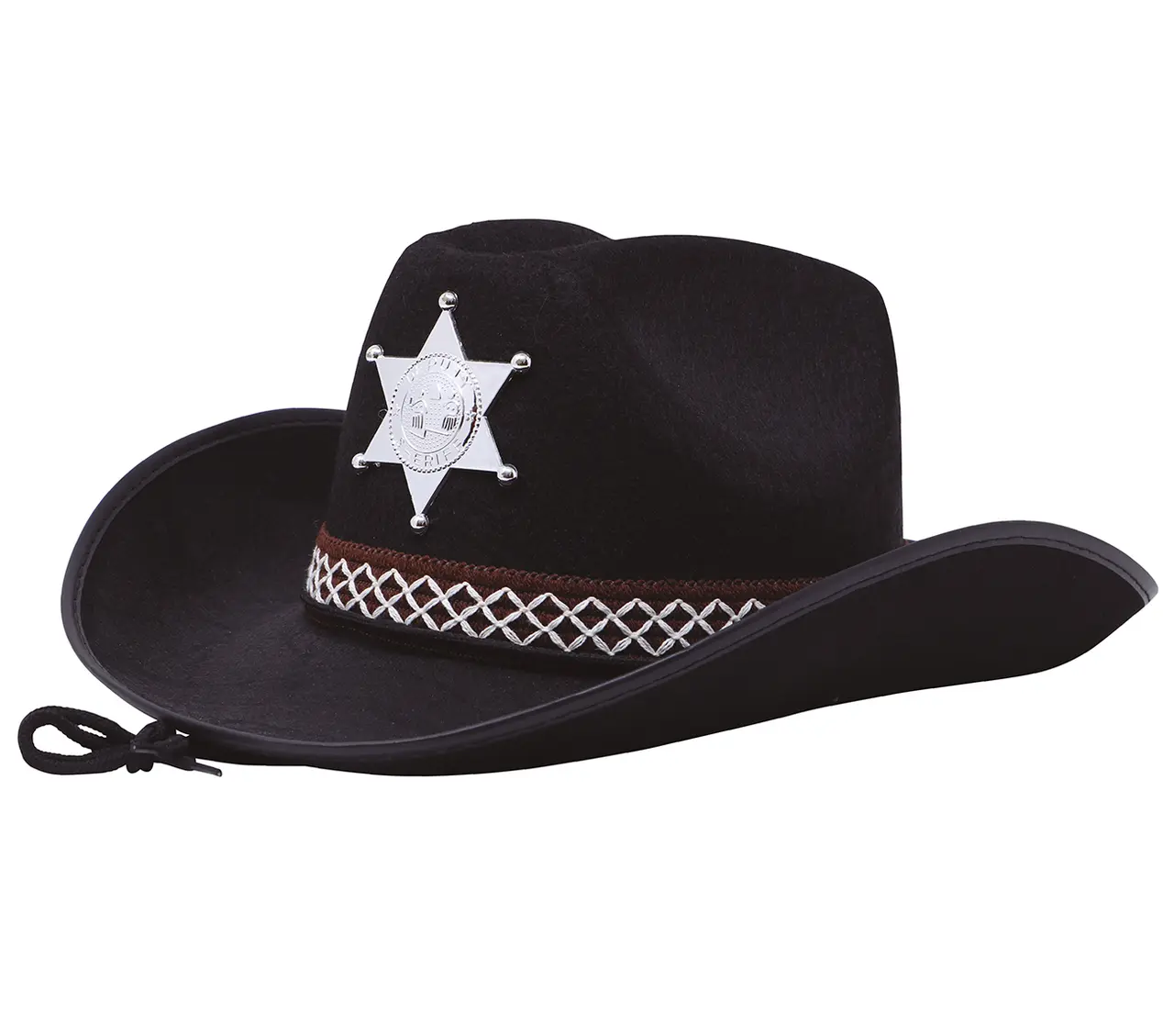 Sort sheriffhat i filt, ca. 35,6 cm