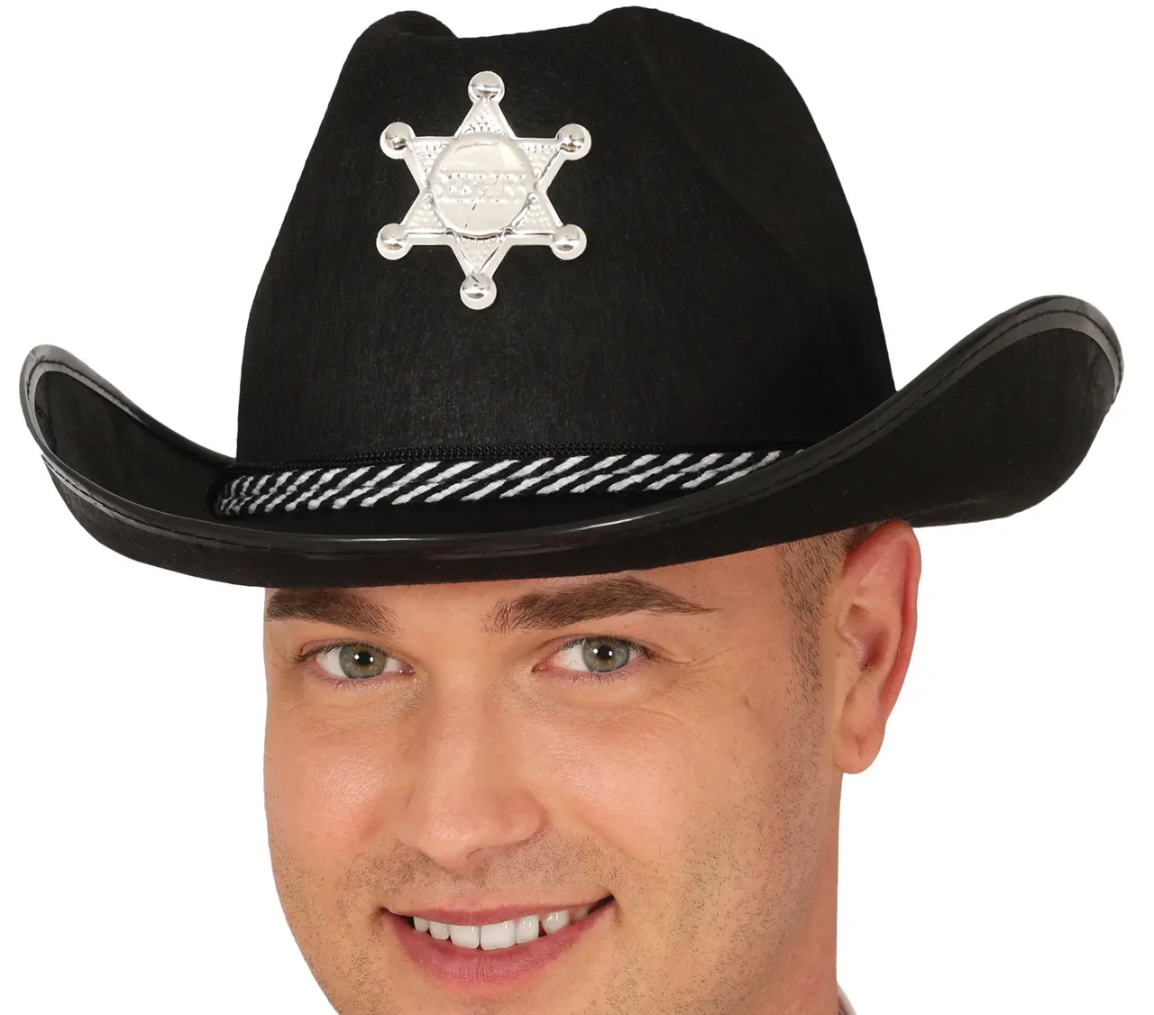 Sort sheriffhat i filt, ca. 38,6 cm