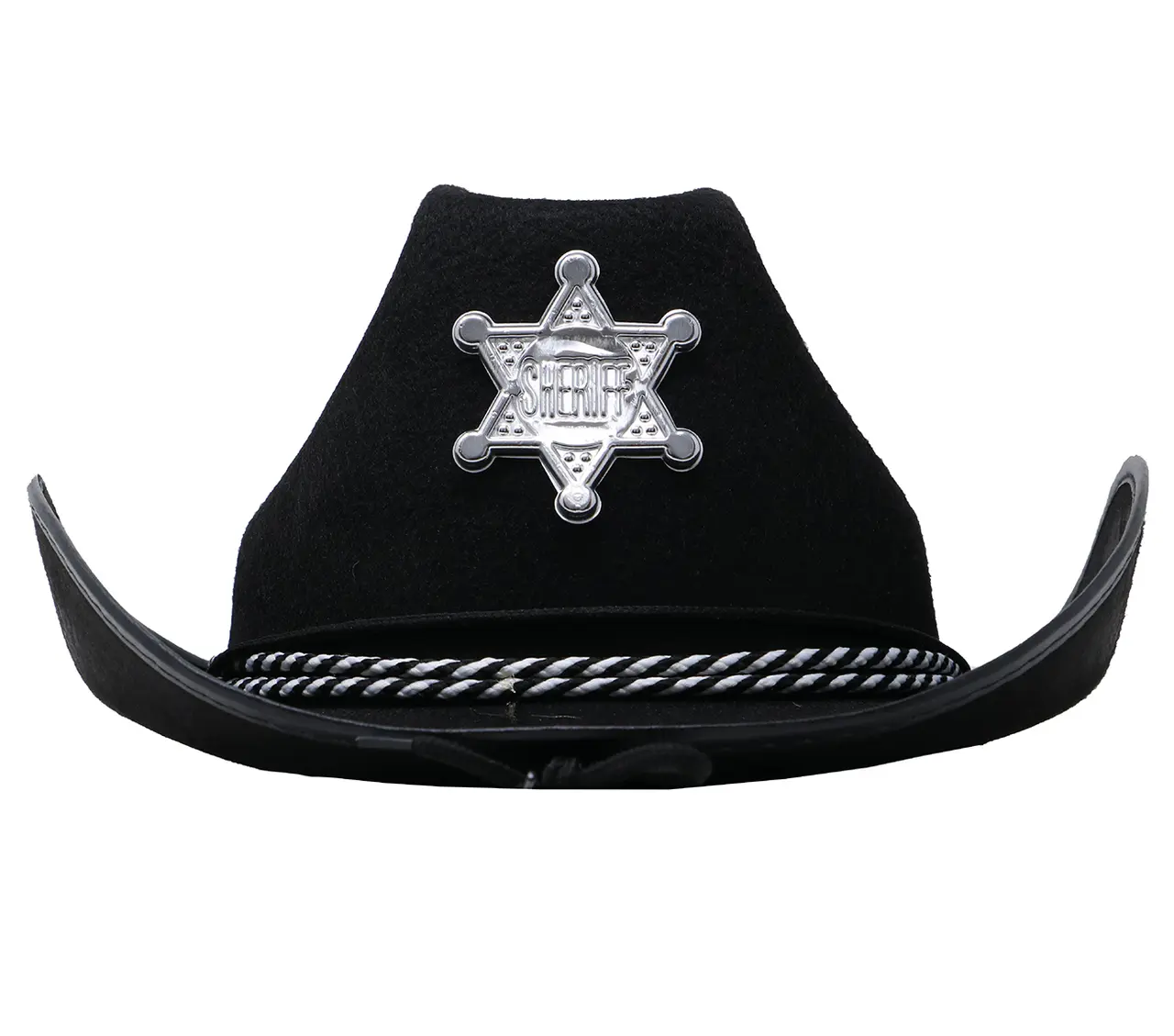 Sort sheriffhat i filt, ca. 38,6 cm