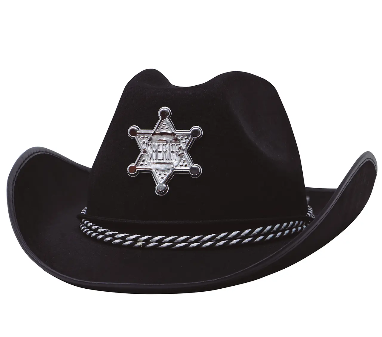 Sort sheriffhat i filt, ca. 38,6 cm
