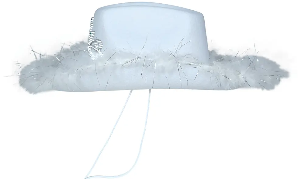Hvid cowboyhat i filt med marabou til voksne