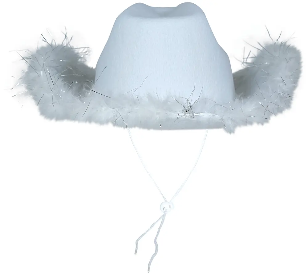 Hvid cowboyhat i filt med marabou til voksne