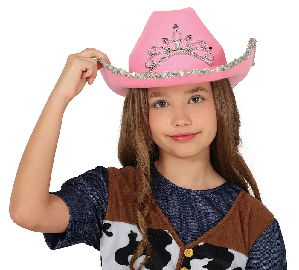 Lyserød cowboyhat i filt, til børn