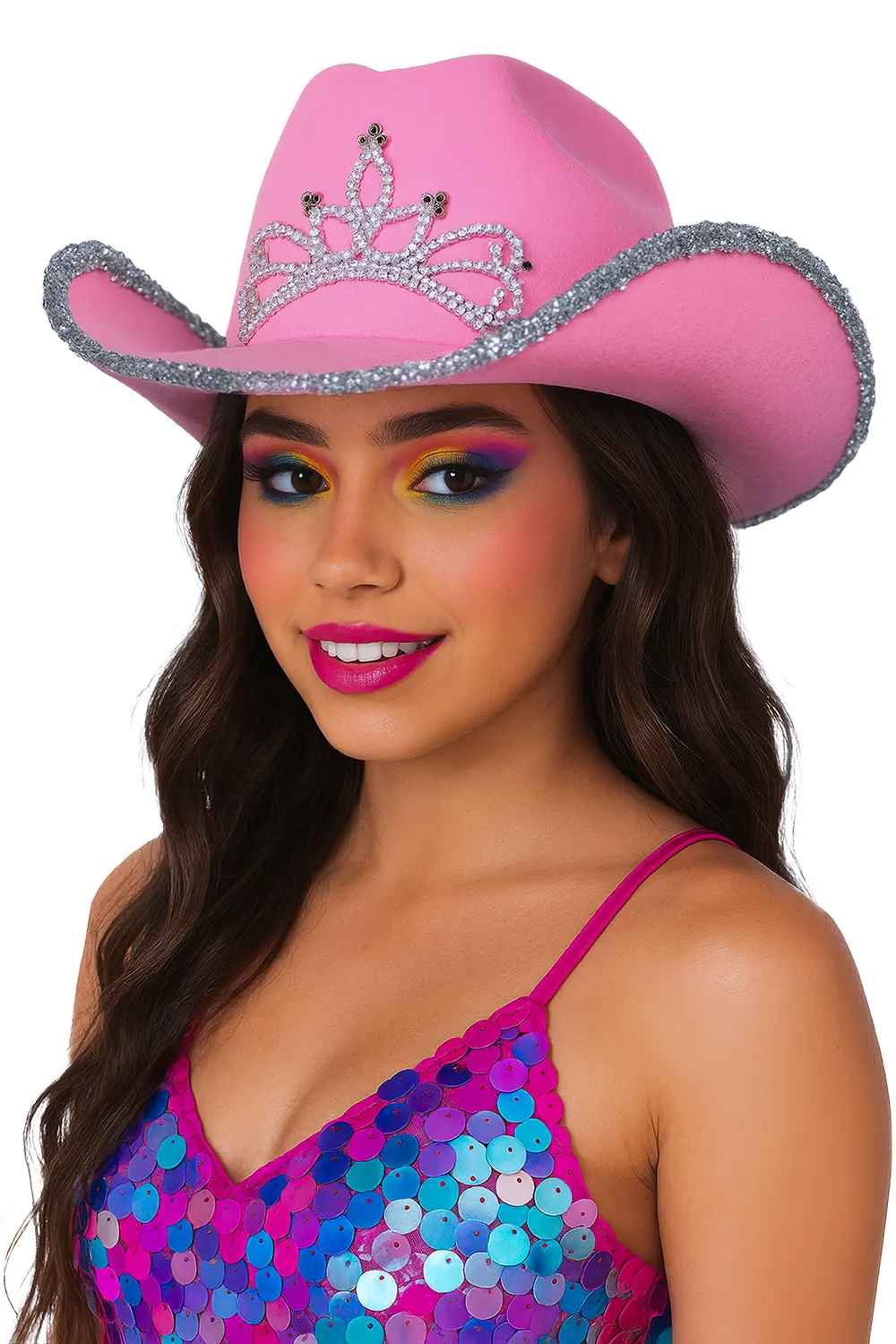 Lyserød cowboyhat i filt, til voksne