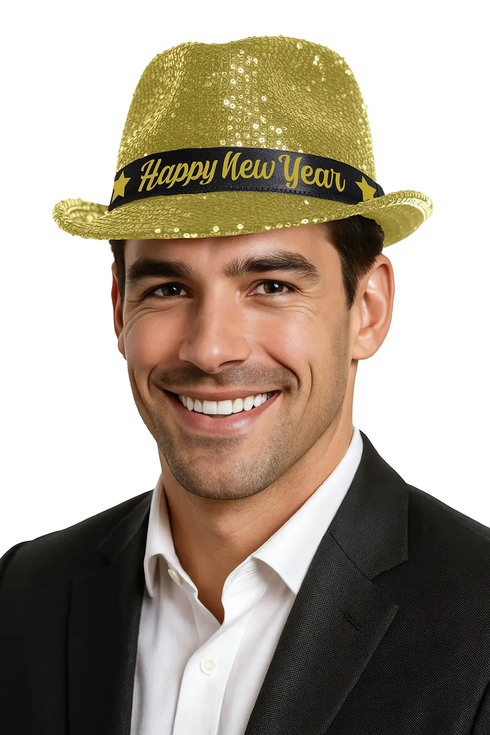 Gangsterhat "Happy New Year" med guldpailletter