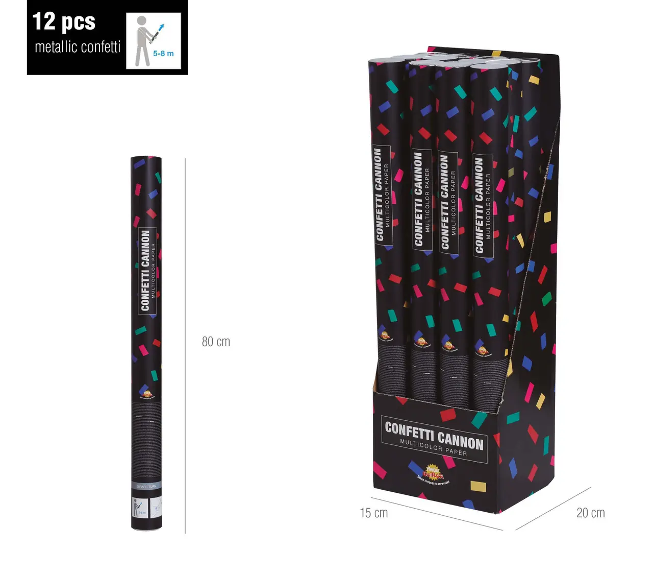 Flerfarvet konfettikanon 80 cm