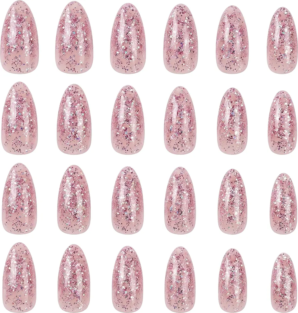 24 lange glimmernegle, pink