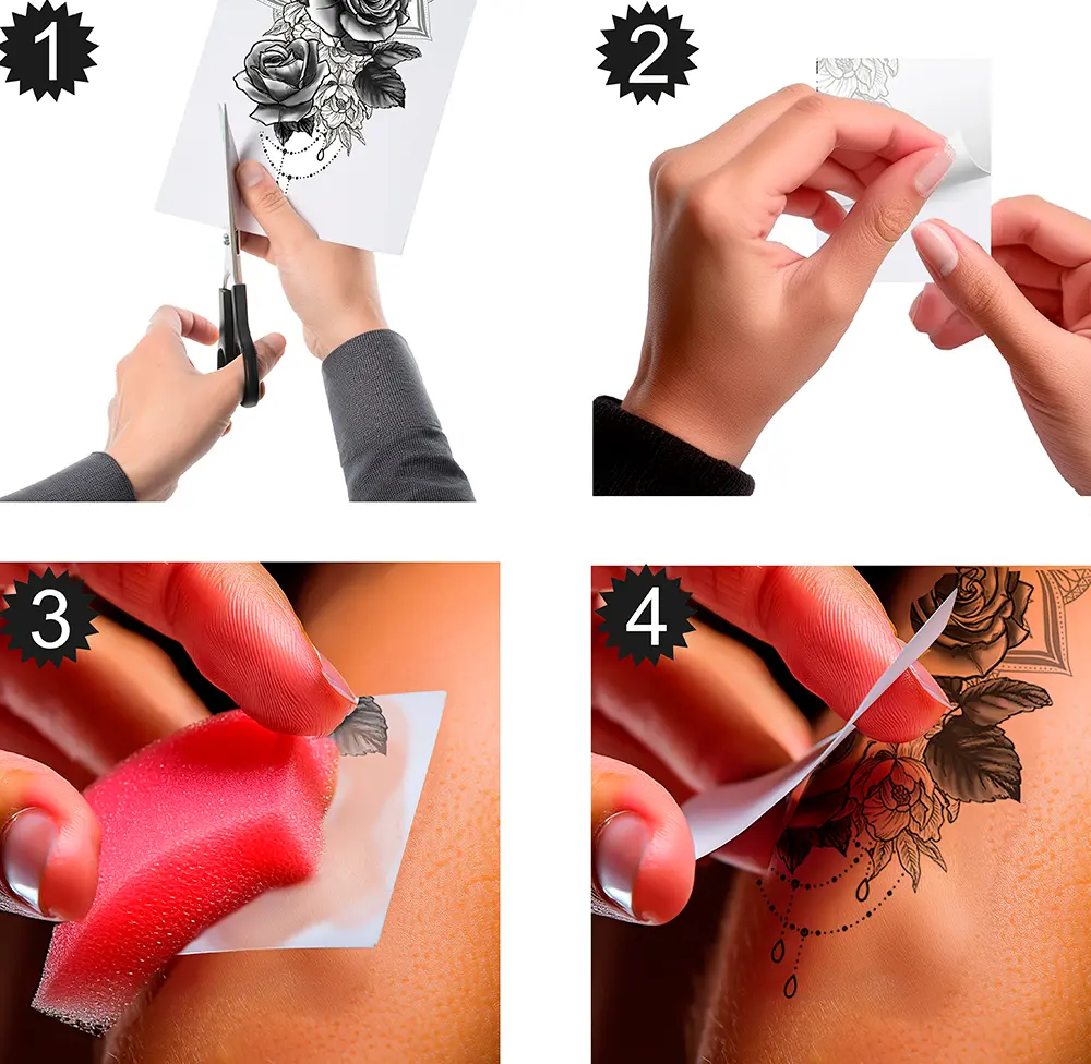 Tatovering med roser, 14 × 30 cm