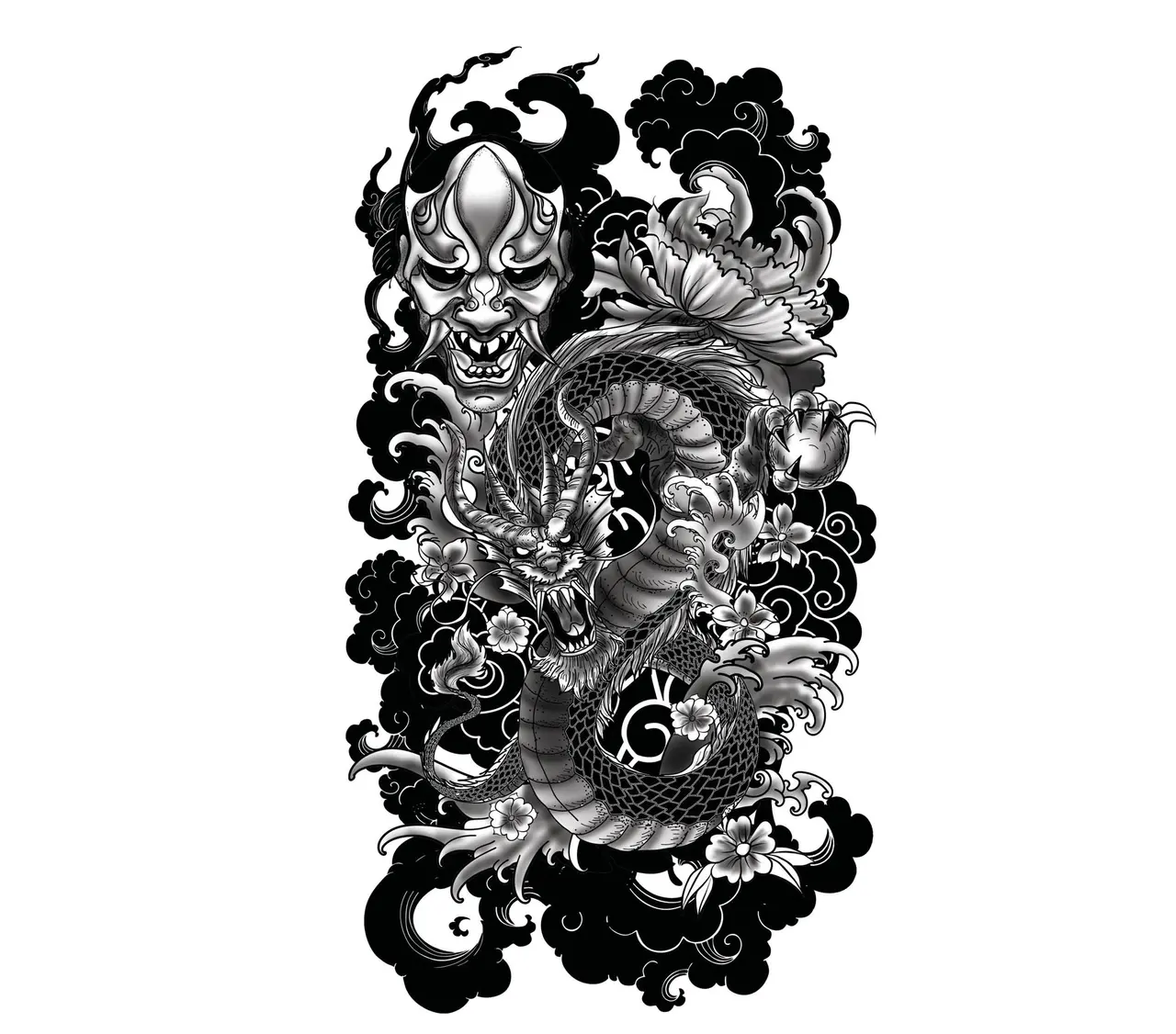 Dragetatovering, 14 × 30 cm