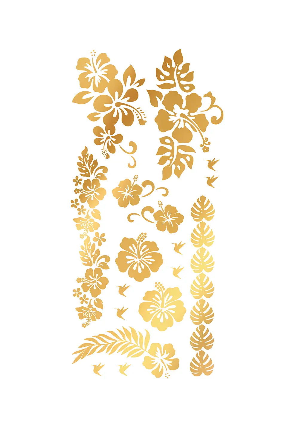 Guldtatovering med blomster, 14 × 30 cm