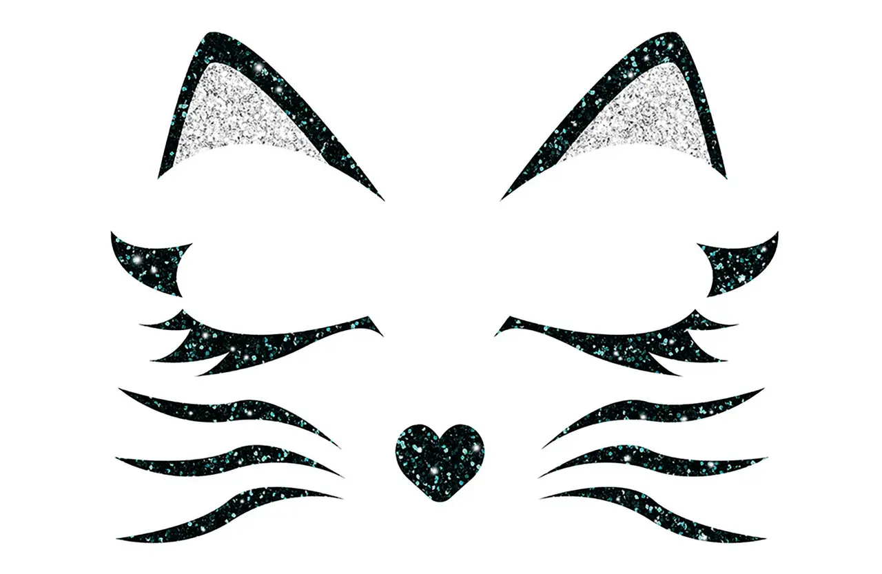 Katteansigt i glimmer, 13 × 15 cm