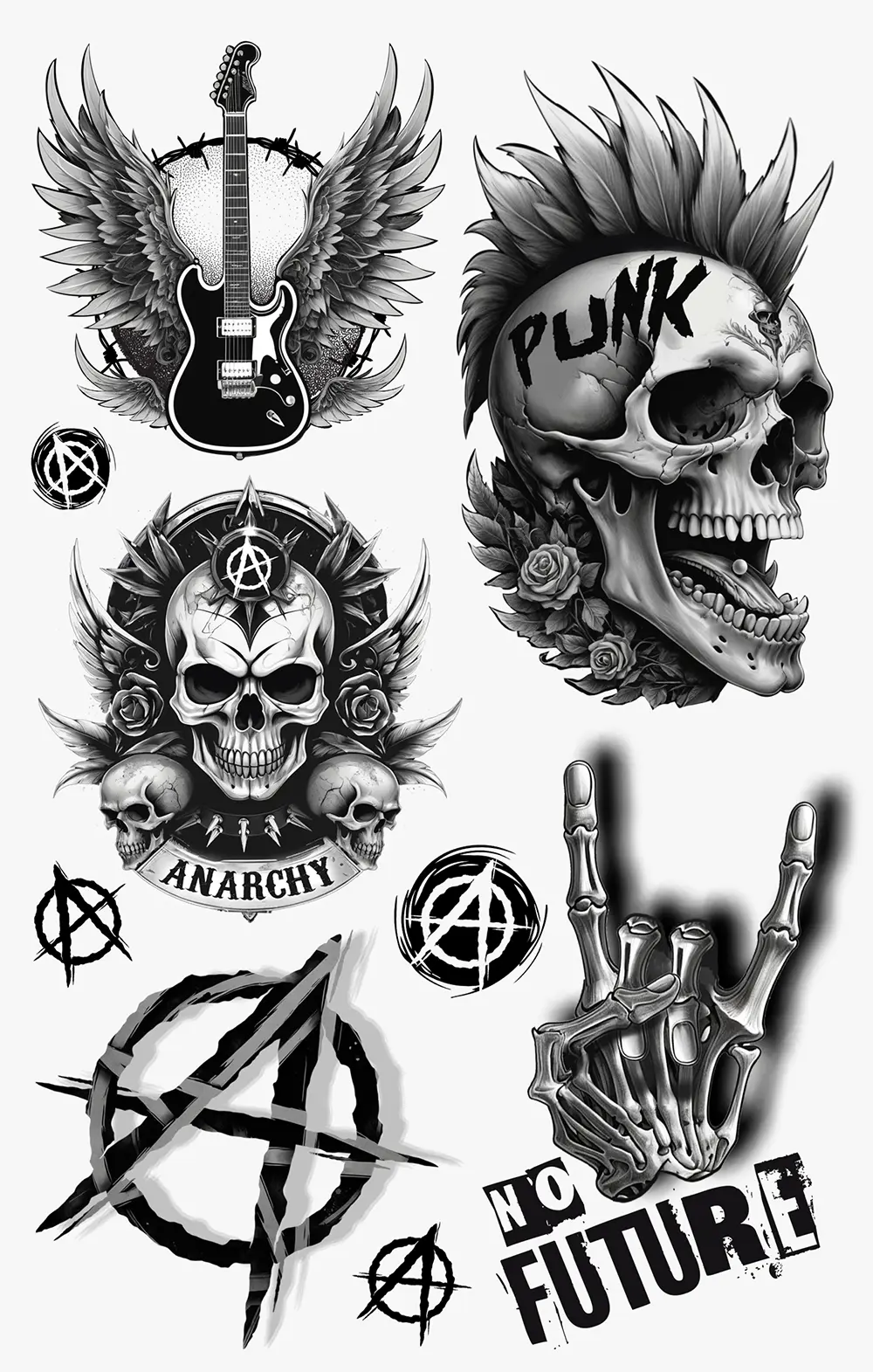 Punk-tatoveringsark 14 × 30 cm