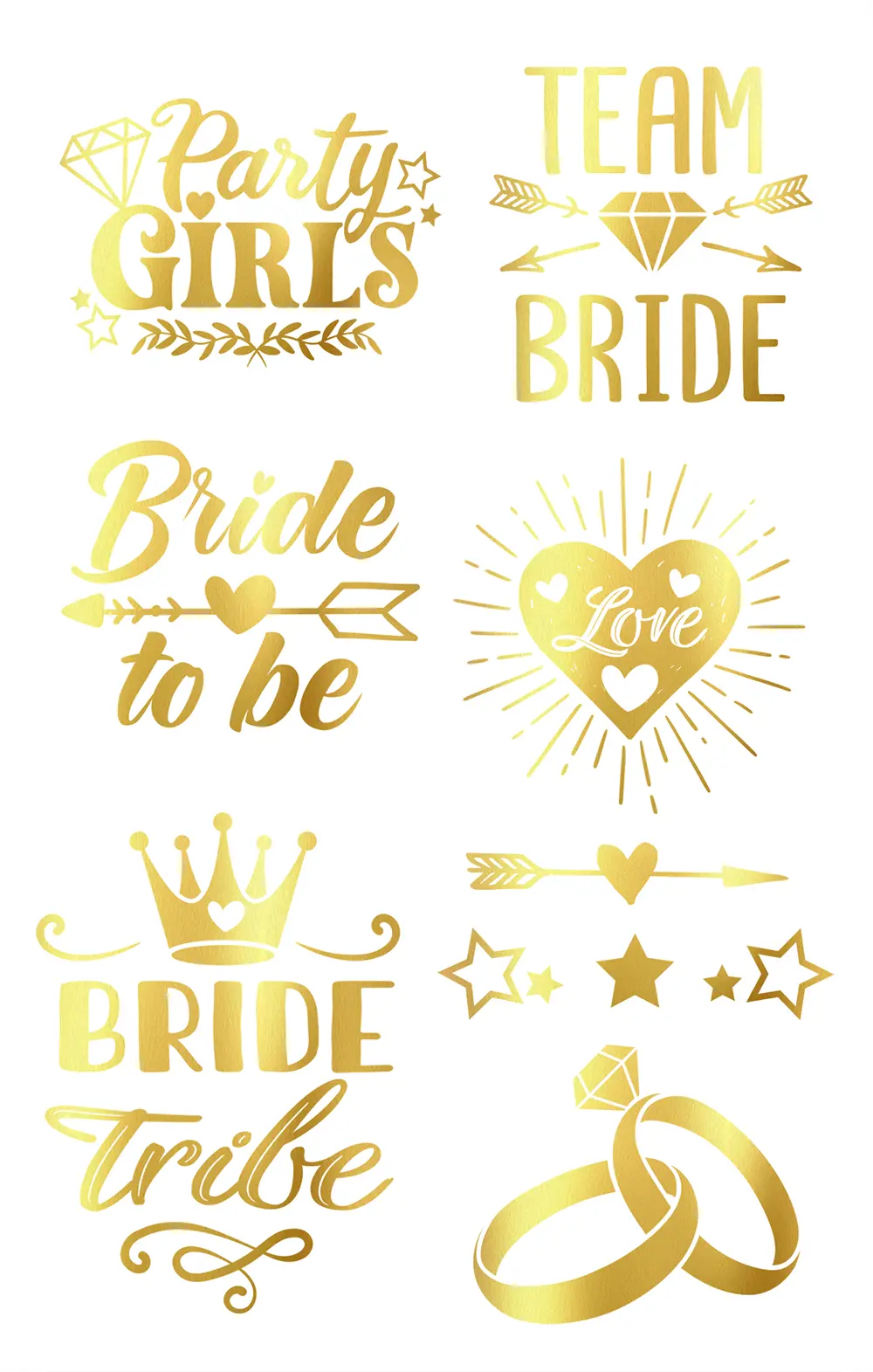 Guldfarvet tatoveringsark "Bride to Be", 14 × 30 cm