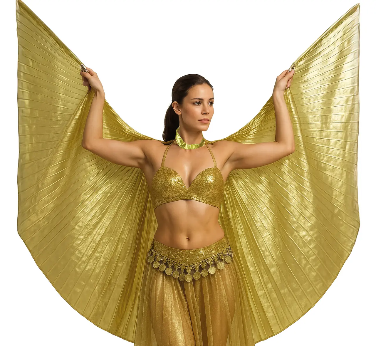 Plisseret kappe i guld, 285 × 135 cm