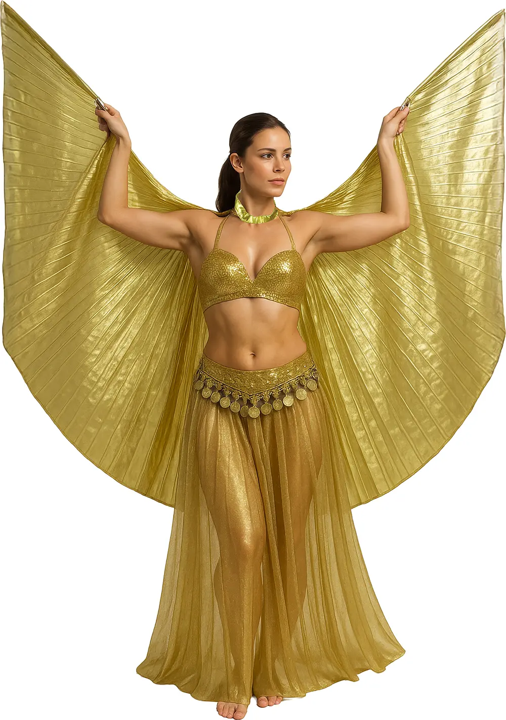 Plisseret kappe i guld, 285 × 135 cm
