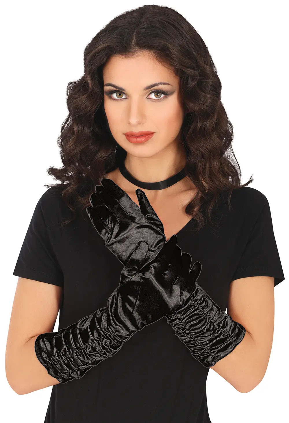 Sorte rynkede handsker, 40 cm