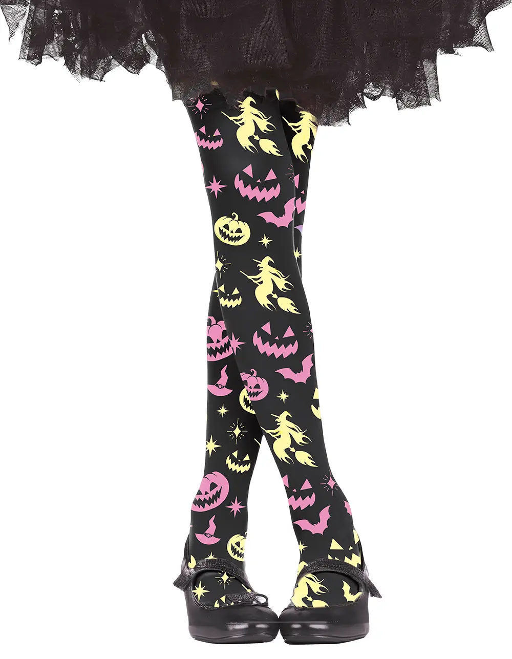 Flerfarvede strømpebukser til halloween til piger
